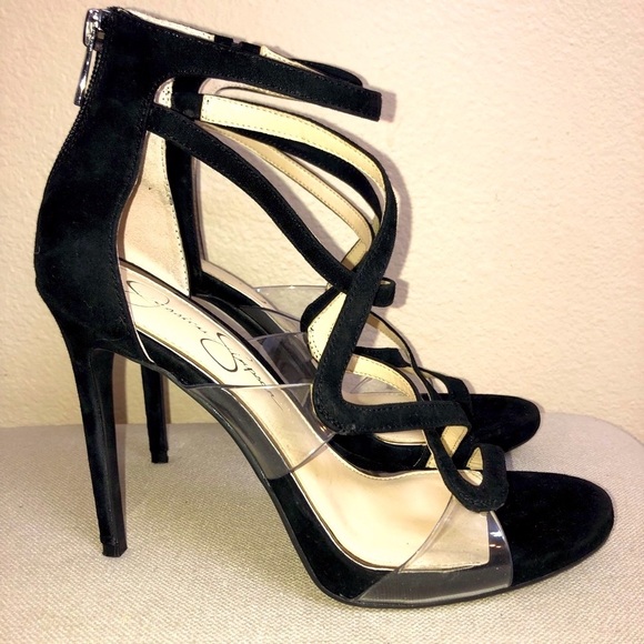 Jessica Simpson Black/Clear Suede 4" Heels- Worn 1X - Picture 1 of 5